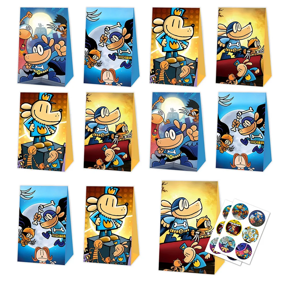 

Dog Man Birthday Party Gift Bag Kids Anime Decorations Boys Girls Candy Loot Favors Bags Handle Baby Shower Decor Supplies