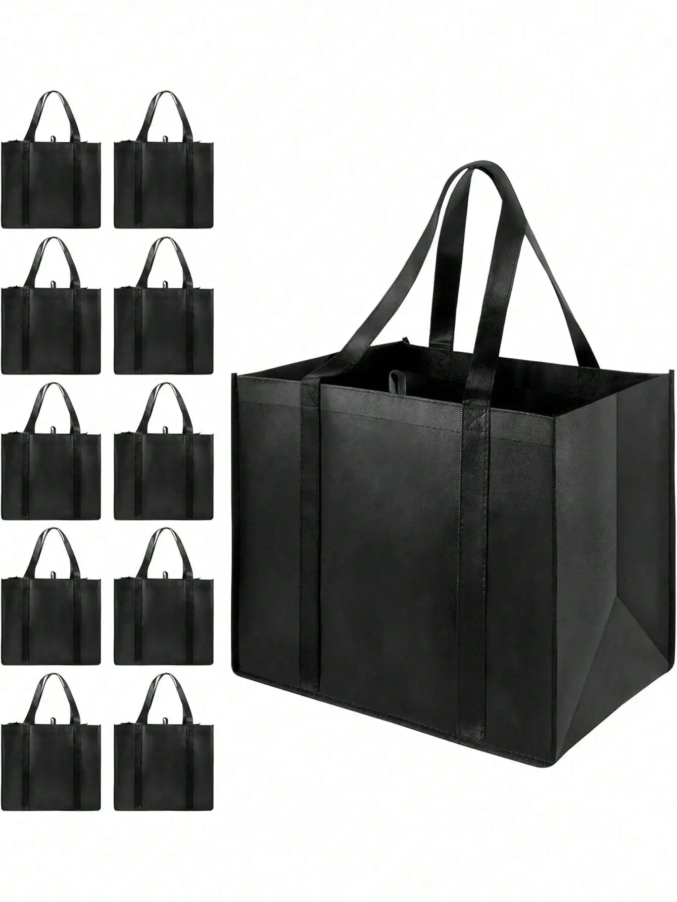 1pc/4pcs - Reusable grocery bag, oversized foldable heavy-duty shopping handbag, product bag with reinforced handle, black