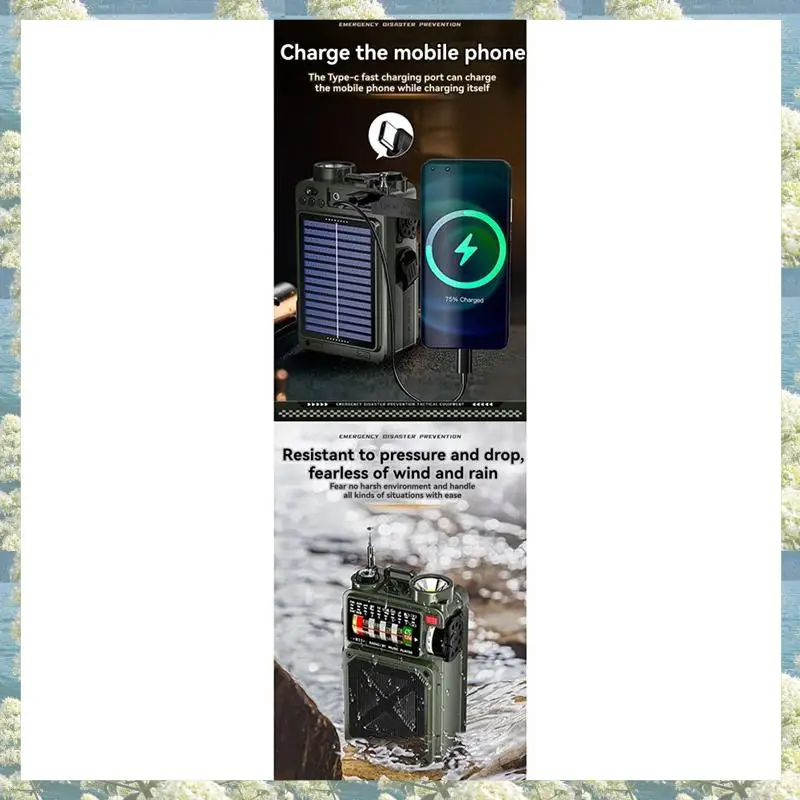 New-Multifunctional Radio Bluetooth Speaker Emergency Flashlight Compass Hand Cranked Generator