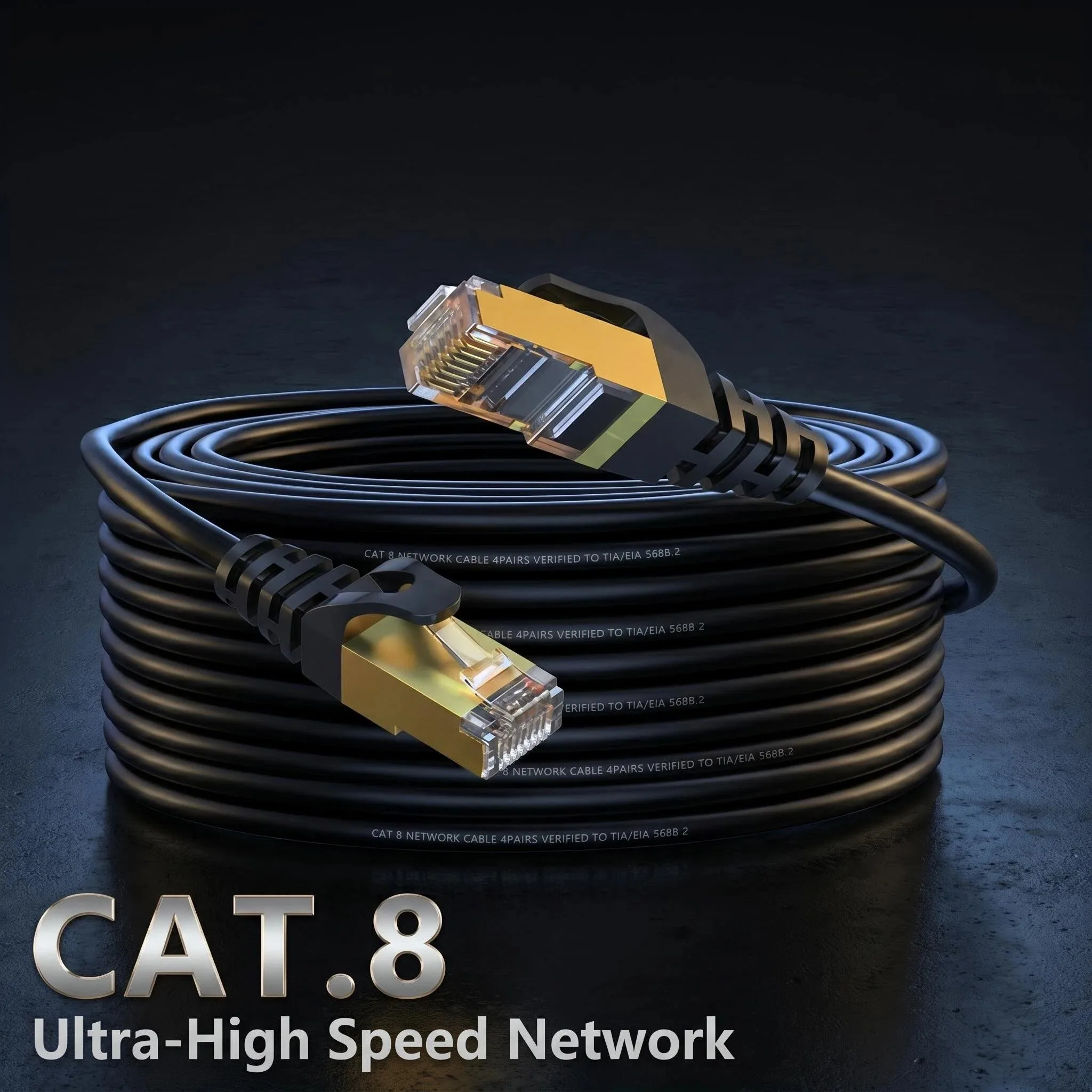 Cable Ethernet CAT8 de 40 Gbps y 2000 MHz, cable de red trenzado de nailon plano para PC, módem, portátil, PS 5, 0,5/1/2/3/5/10/15/20/30M