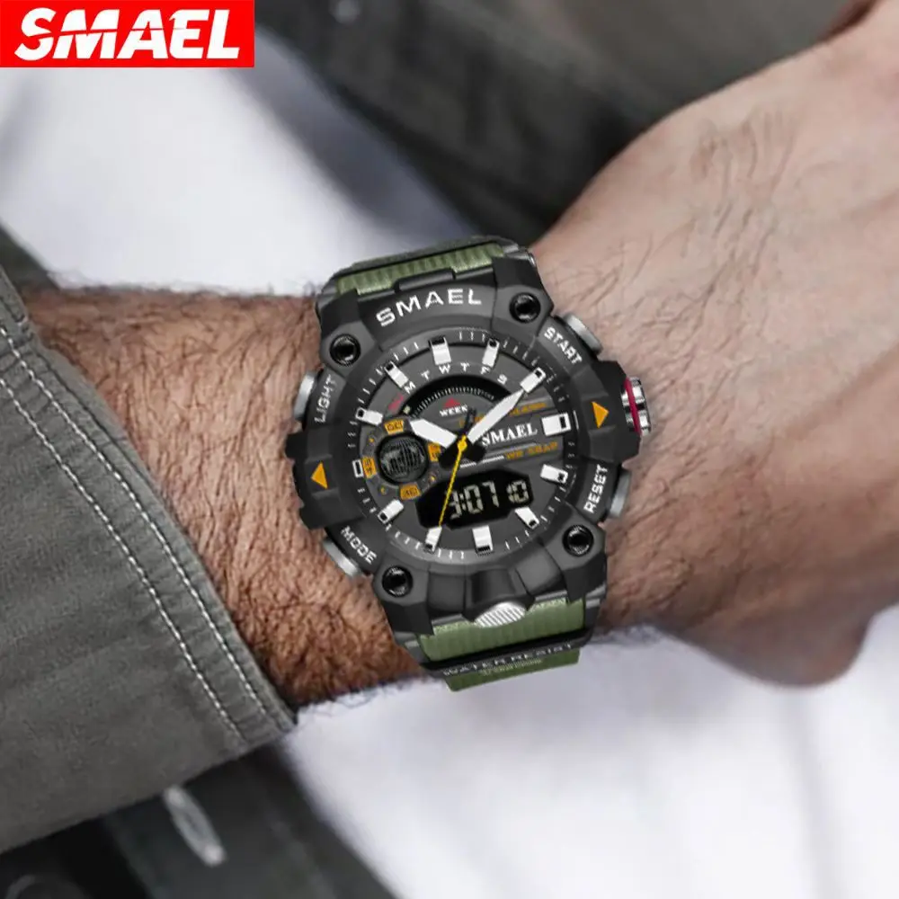 SMAEL 8040 Men\'s Fashion Electronic Watch Student Outdoor Sports 50M Waterproof Rubber Strap Alarm Clock Multifunctional Watches