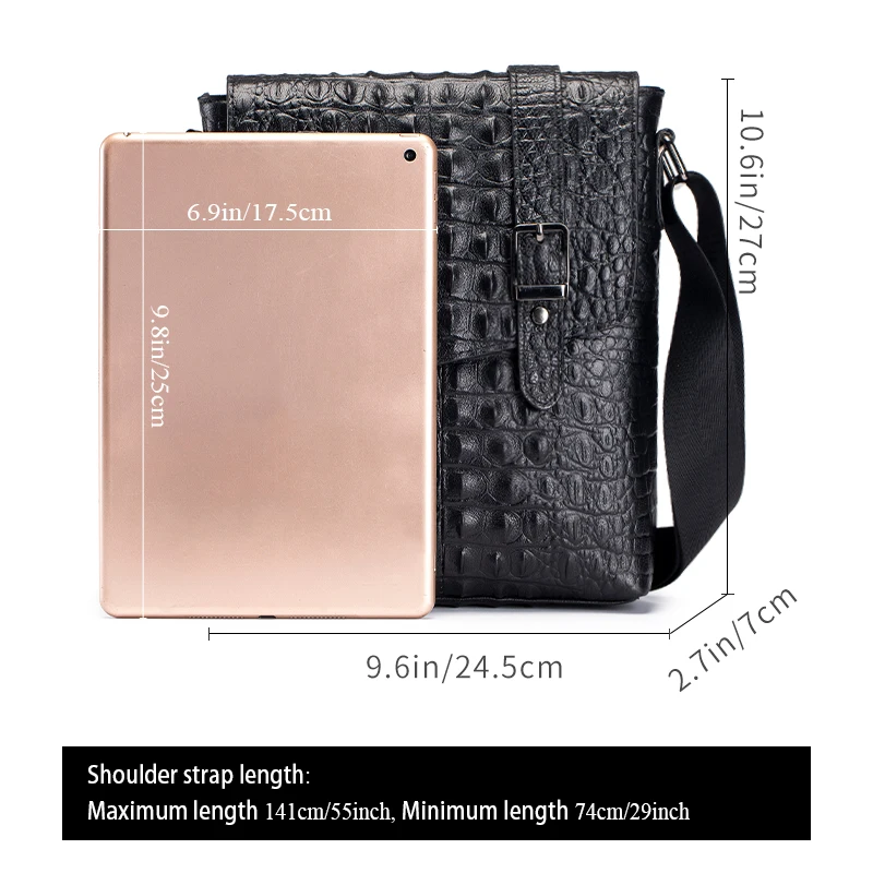 SCHLATUM Genuine Leather Crocodile Pattern Men's Shoulder Bag Fashion Casual Men's Crossbody Bag Large Capacity Messenger Bag