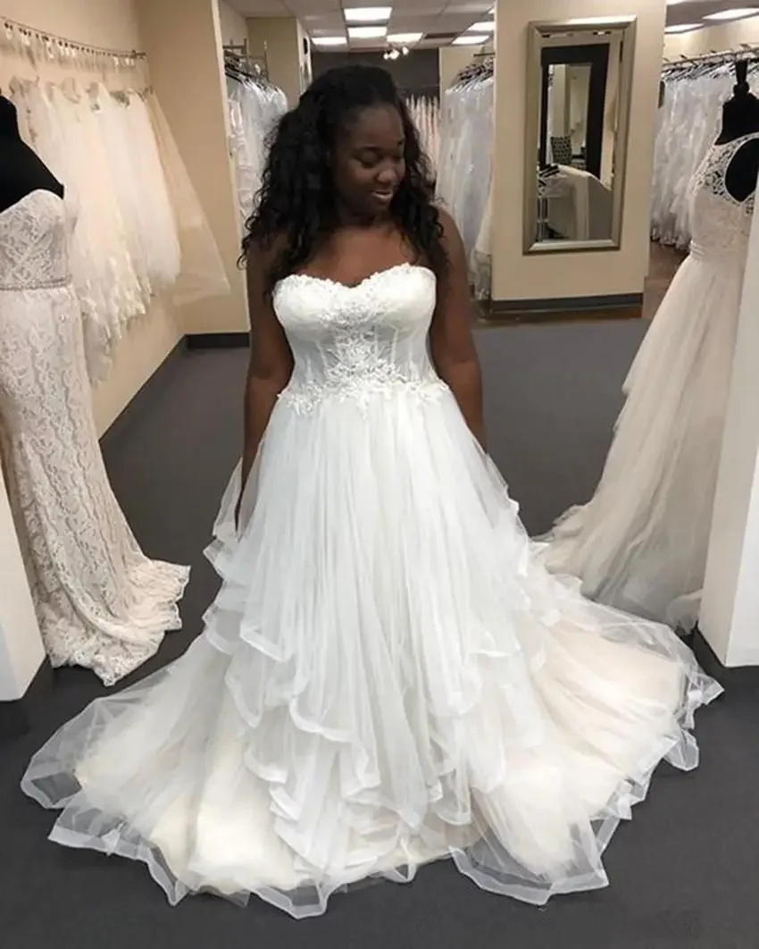 Customized Good Design A Line African Plus Size Sweetheart Wedding Dresses Tulle Lace Top Black Girls Bridal Gowns