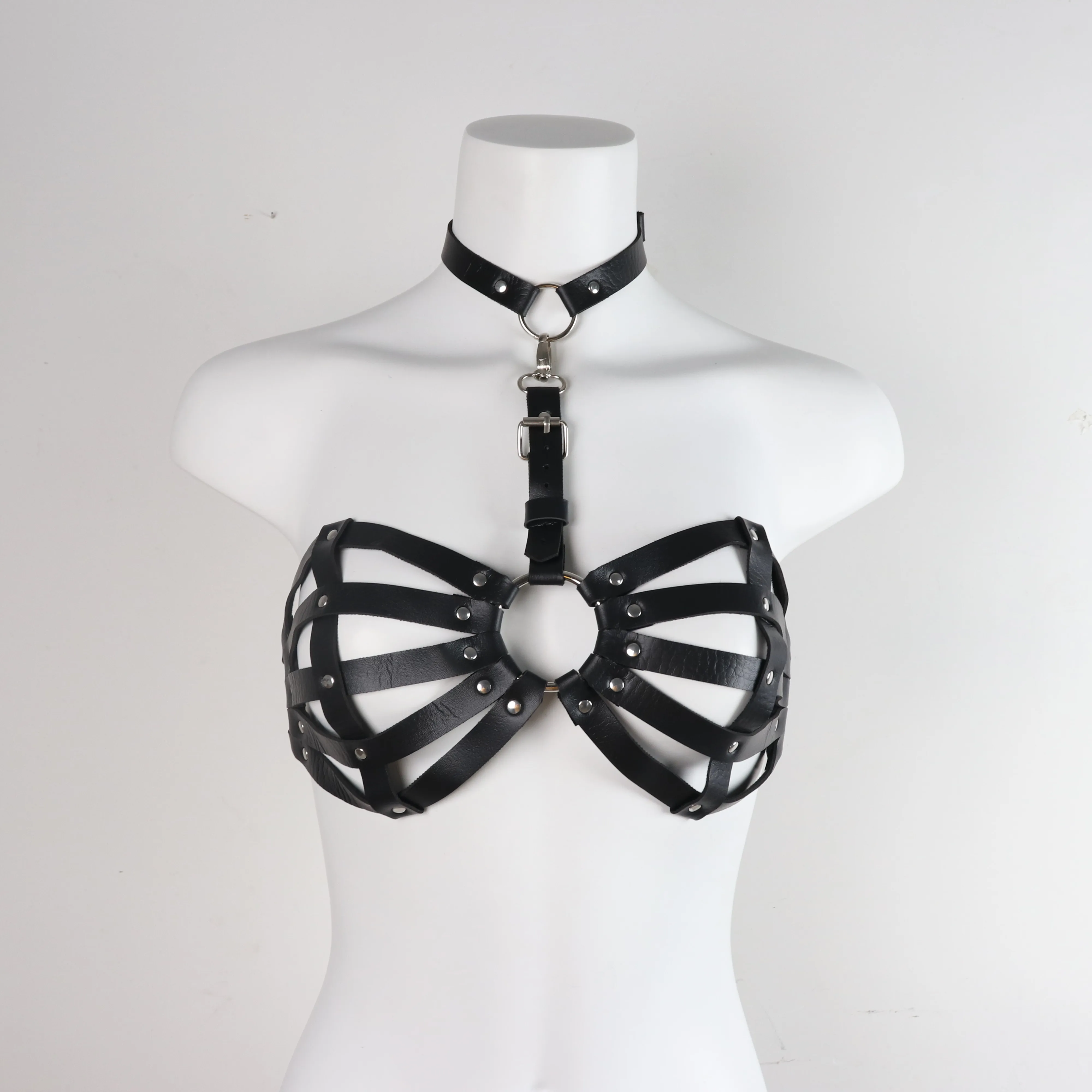 PU Leather Harness Lingerie Chest Harness Woman Black Sexy Cage Bra Punk Bondage Harajuku Festival Accessories Rave Outfit