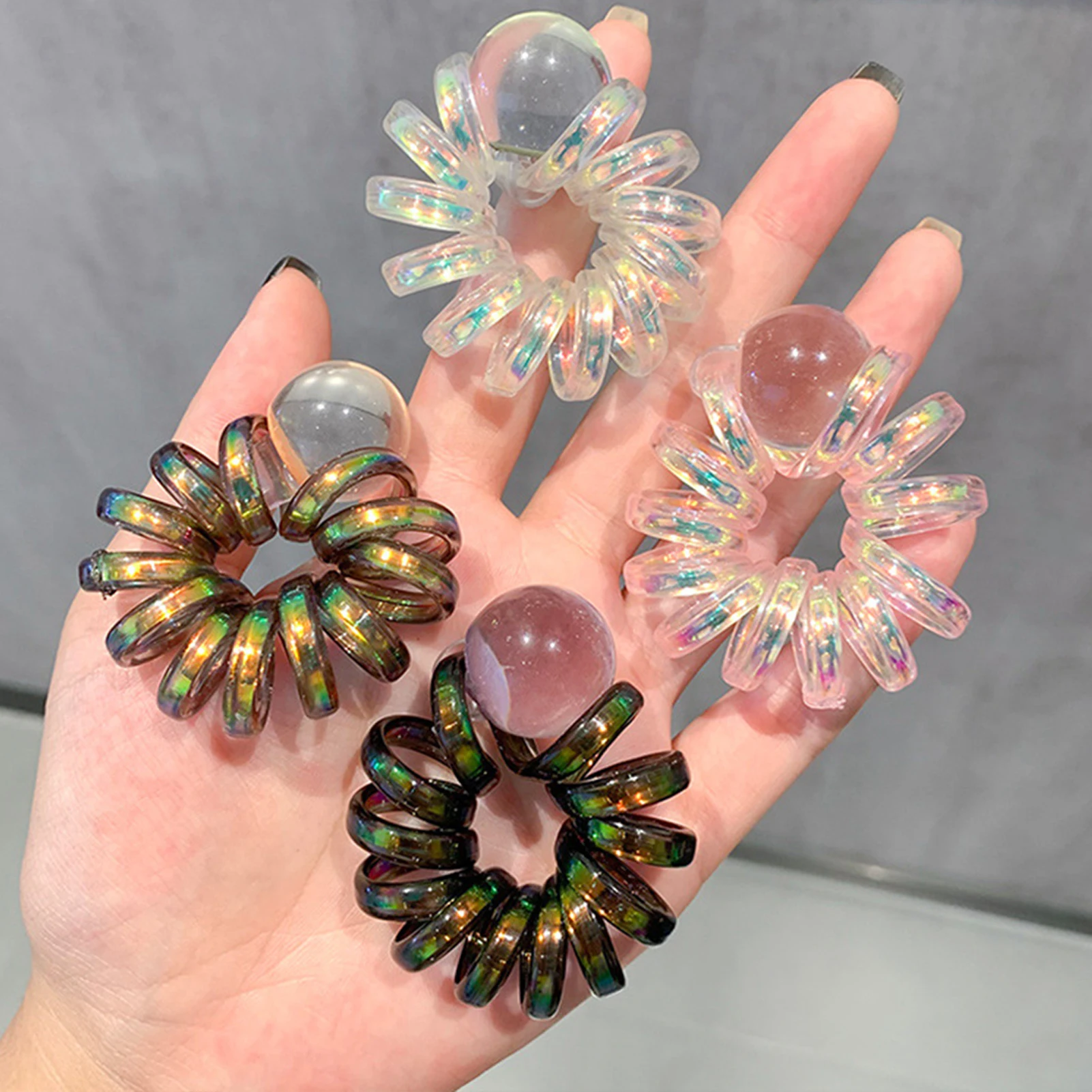 

Shiny Telephone Wire Hair Ties Iridescent Beads Elastic Hair Scrunchies for Women Girls Ponytail Holders for Curly/Thick Hair