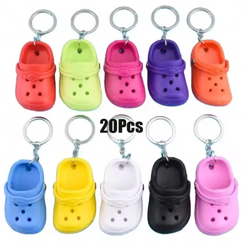 20Pcs Mini Clog Slipper Keychain Colorful Small Croc Shoe Key Ring Bag Pendant Gift