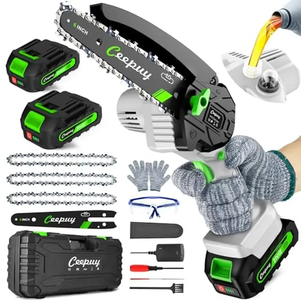 Mini Cordless Chainsaw Kit 6 Inch Electric Handheld Saw Battery Powered Portable Chain Saw with Auto Oiler Safety Lock 2