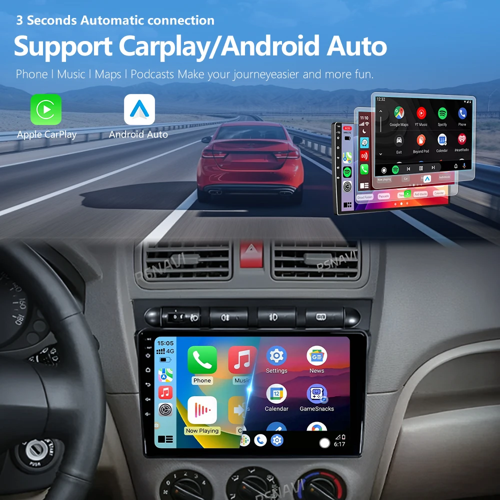 Android 16 Carplay Auto 2K Screen Car Radio BT Multimedia Player For Kia Picanto SA Morning 2004 - 2007 2Din Autoradio Stereo 4G