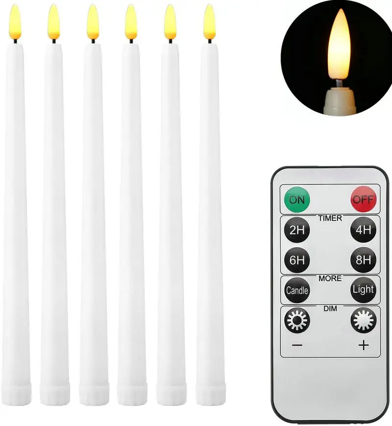 

Pack of 12 10-Keys Remote controlled&Timer Flickering Flameless 3D Wick LED Taper Candles Battery Powered Christmas Home Decor