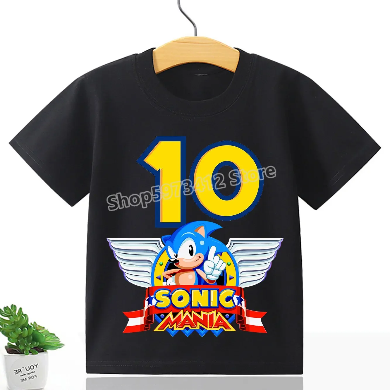 Sonic The Hedgehog em torno do pescoço t-shirt, desenho animado infantil figura top, roupas de crianças, Digital 1-10 moda, acessórios de vestuário