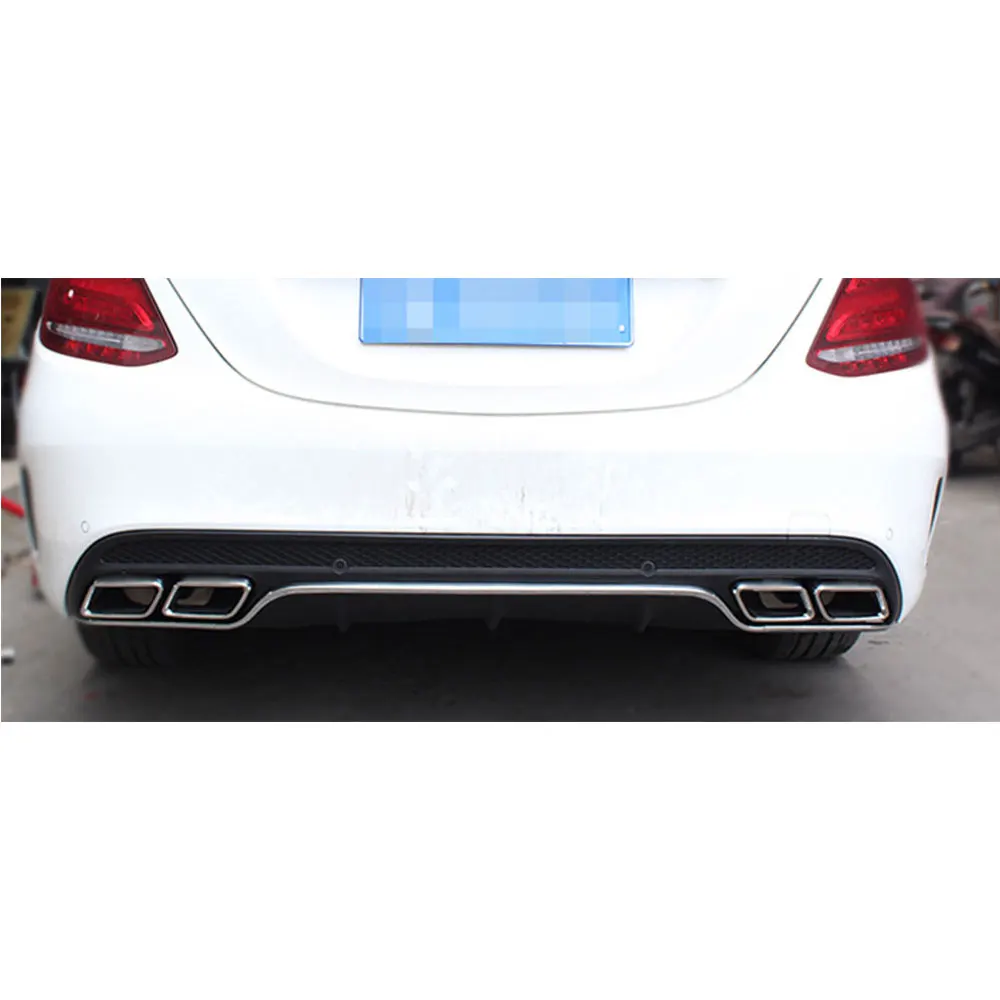 PP Rear Bumper Lip Diffuser Exhaust Tips 4 Outlet for Benz C Class W205 C200 C220 Sedan 4 Door Change to C63 AMG look 15-17 view 3