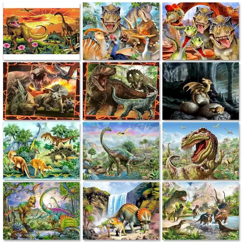 

GATYZTORY Dinosaur Pictures By Numbers Frame Decorative Paintings Animals Paint For Painting Living Room Decoration Artwork