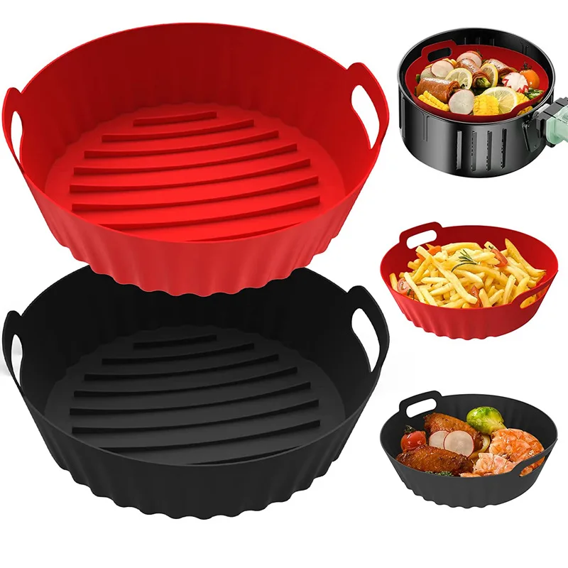 Backblech für Heißluftfritteusen aus Silikon, rund, faltbar, wiederverwendbar, lebensmittelecht, hochtemperaturbeständig und leicht zu reinigende Ofenmatte