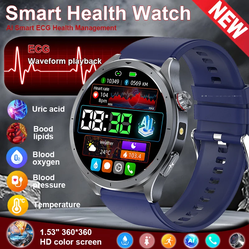 

2025 AI Smart ECG Health Management Watch Uric Acid Blood Pressure Blood Oxygen Women's Health Mutiple Sports Modes Smart Watch
