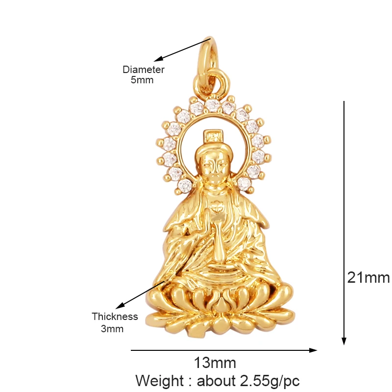 Maitreya Sakyamuni-Pendentif à breloque bouddha religieux, micro pavé clair, cubique contre-indiqué, collier en or 18 carats, bijoux faits à la main, L02