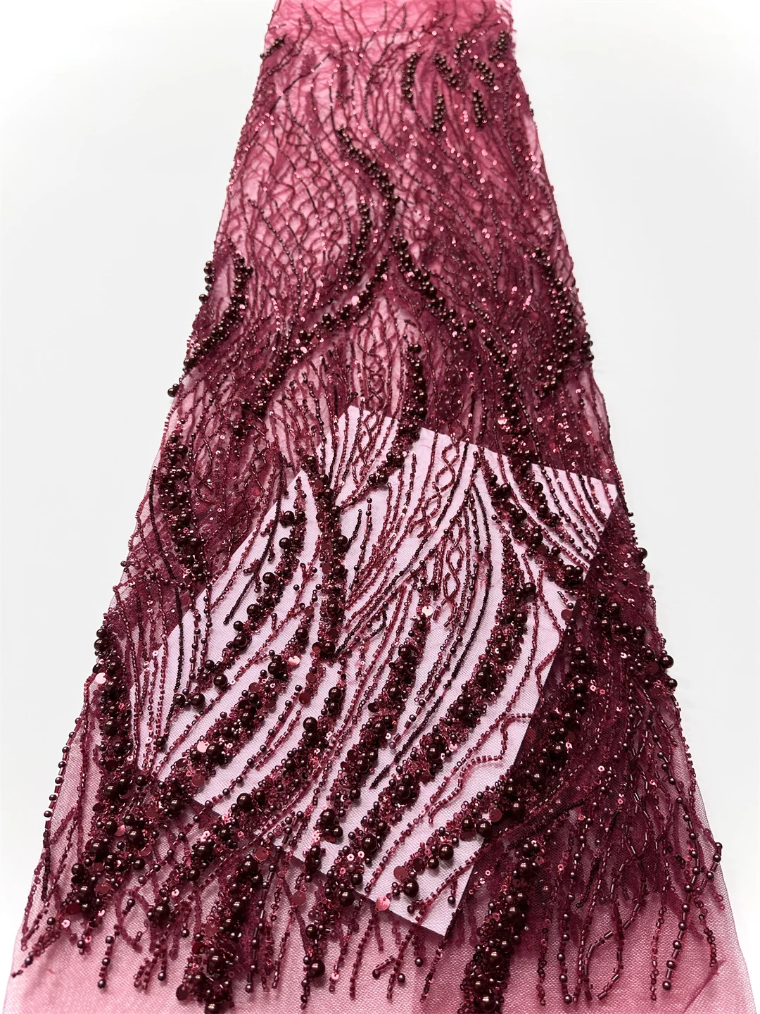 

Latest African Heavy Beaded Sequins Lace Fabric 2025 High Quality 5 Yard Nigerian Fabric French Material For Wedding Party Dress