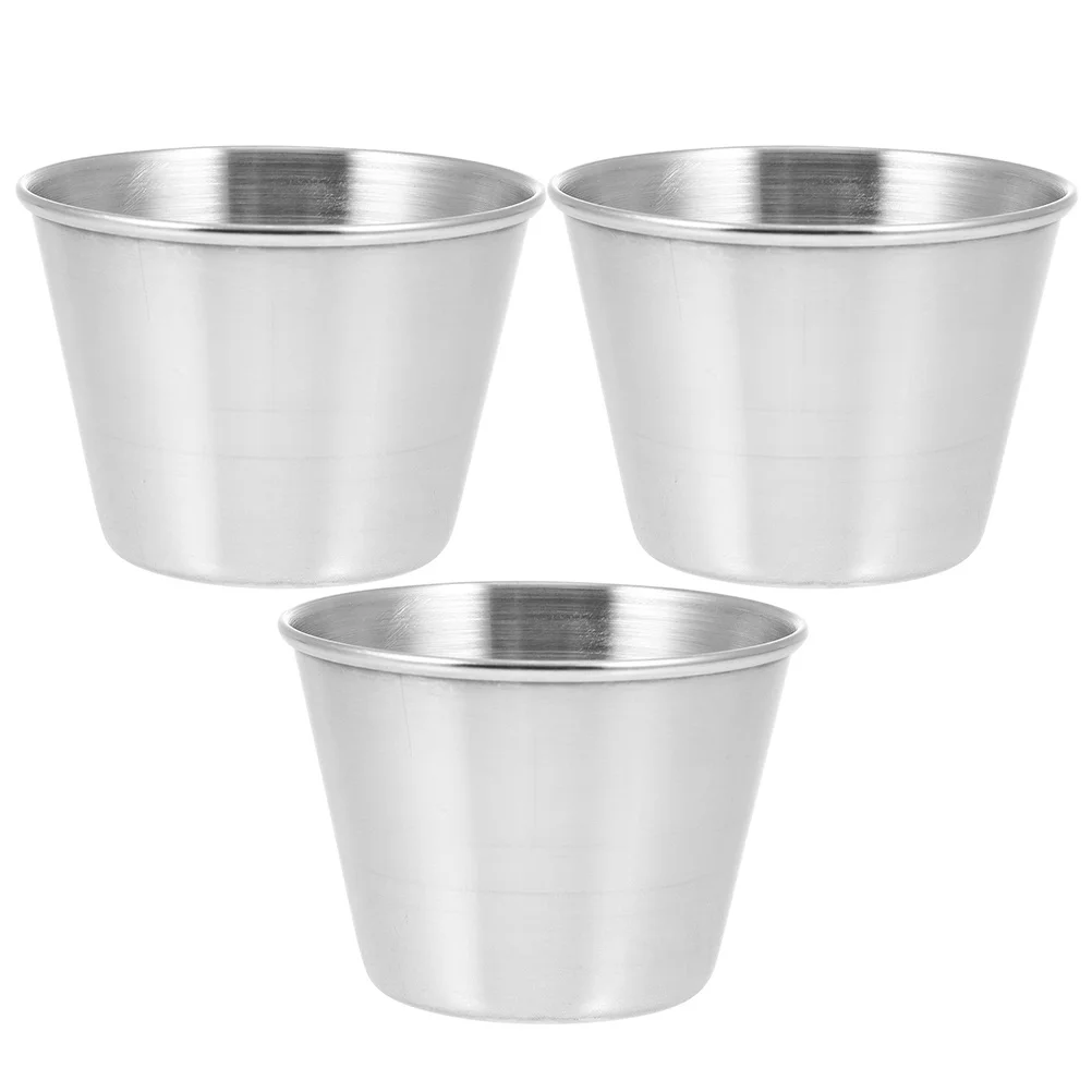 

3pcs Stainless Steel Sauce Cups Small Dipping Cup For Kitchen Condiment Salad Fruit Vegetable Sauce Dish Corrosion Resistant
