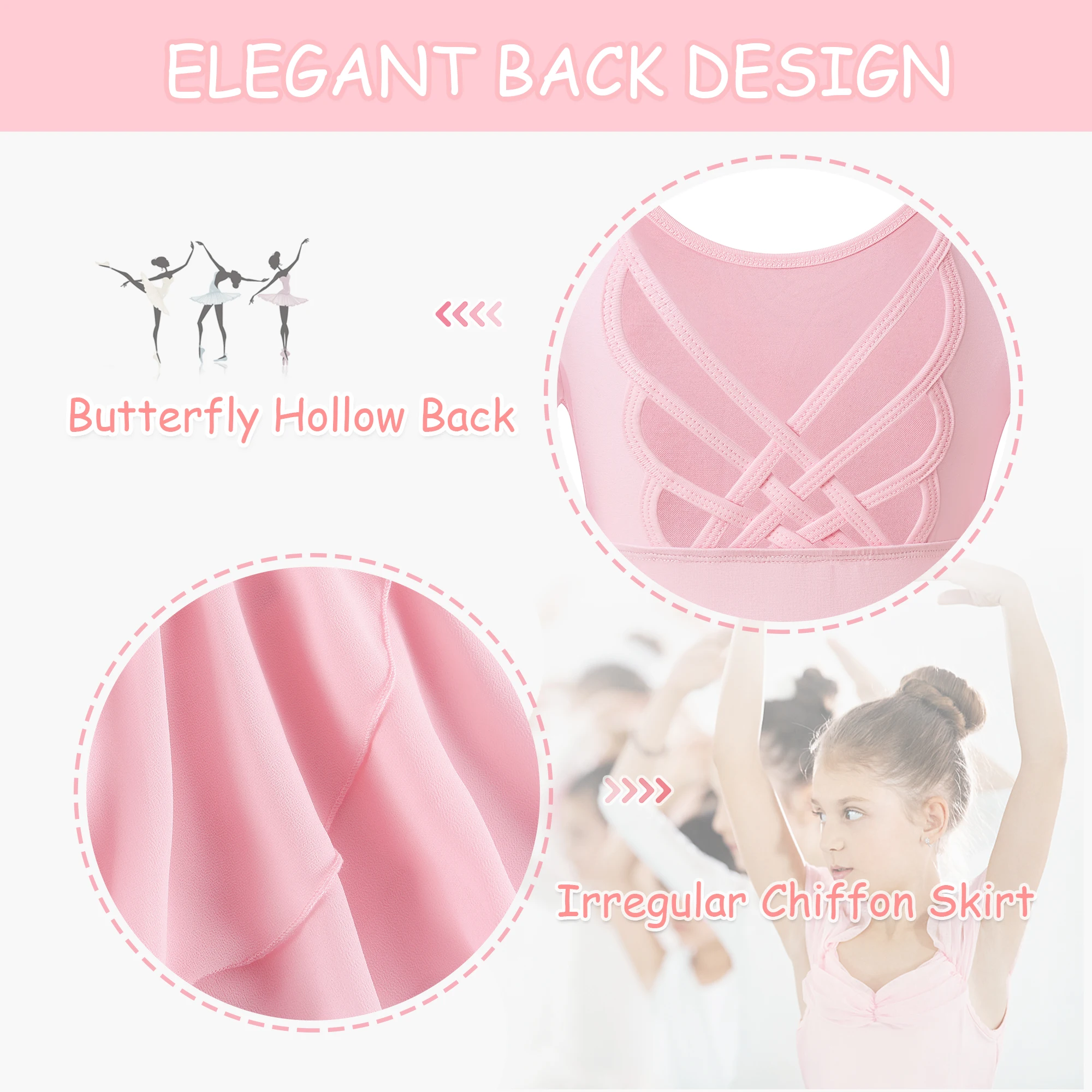 Justaucorps de Ballet à manches longues pour filles avec jupe, robe de danse de Ballet pour tout-petits, dos creux papillon mignon