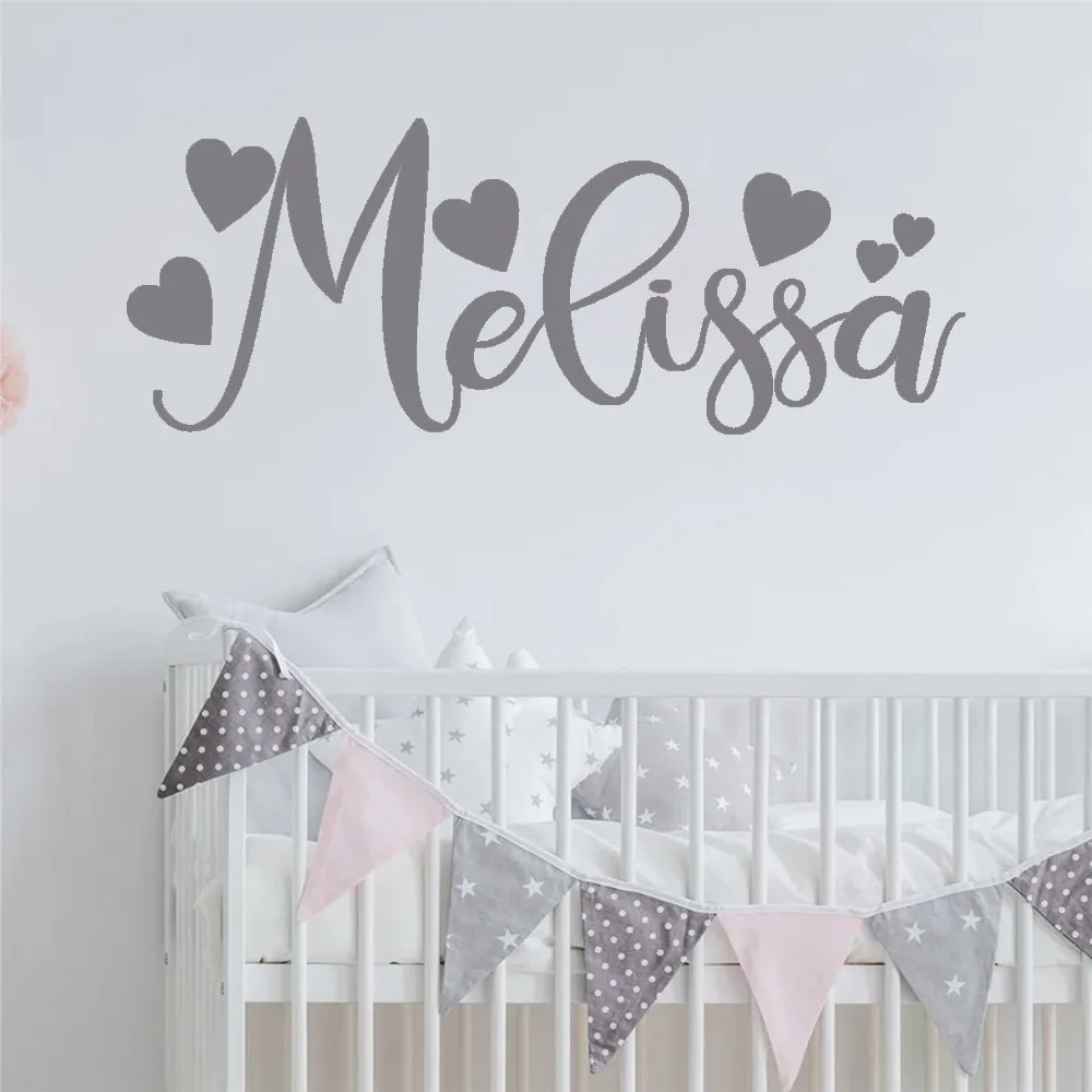 Baby Room Decorative Stickers Customized Name Happy Birthday Sticker Vinyl Decal Heart Crown Wall Decoration