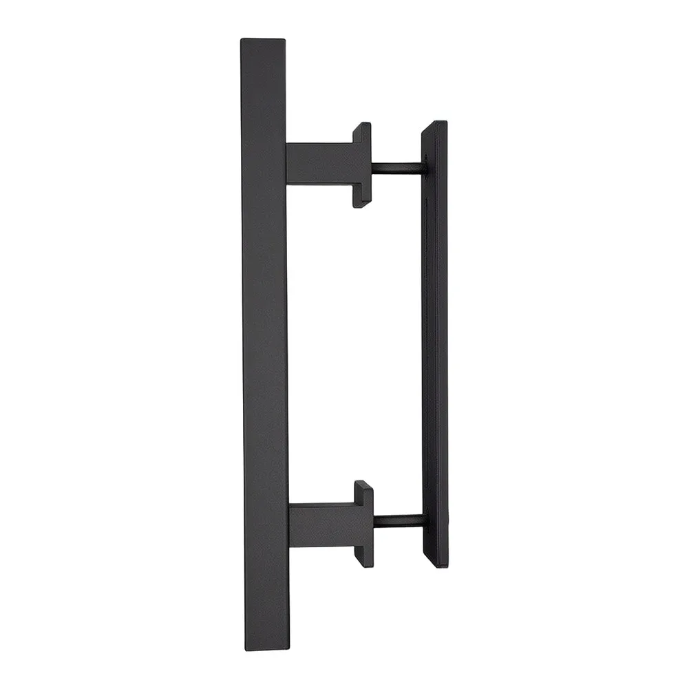 12 Inch Black Square Carbon Steel Sliding Barn Door Handle 300mm Long 25mm Diameter for Garage Kitchen Shed Projects