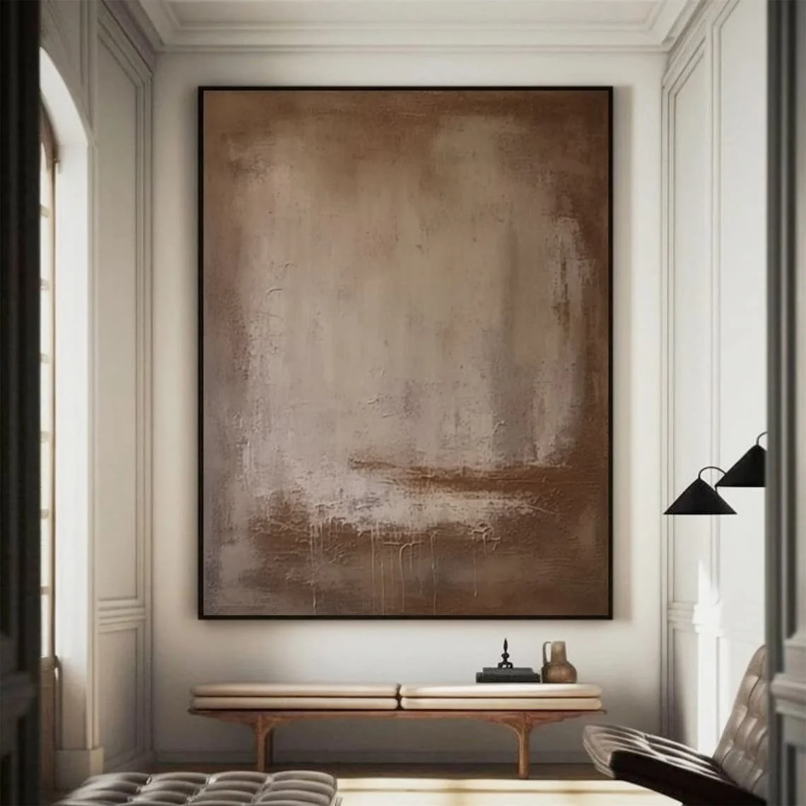 

Brown Abstract Hand Painted Textured Painting Wabi Sabi Wall Art Gray Brown Minimalist Textured Canvas Boho Medieval Wall Decor