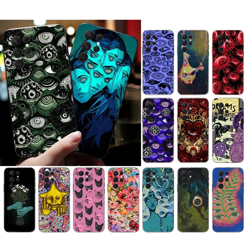 

Phone Case For Samsung Galaxy S26 S25 S24 S23 S22 S21 Ultra S24 S23 S22 S21 S25 Plus S24 FE Trippy blue alien eyes