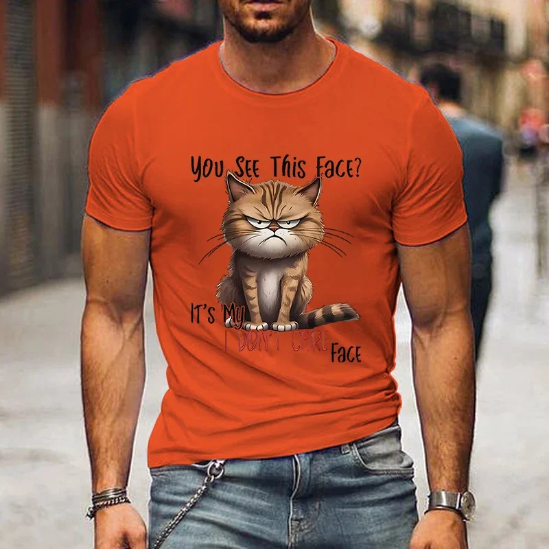 Serious Cat 3D Printed New Men's T-Shirt Summer Short Sleeve Comfortable Top Men T Shirts Streetwear Baggy Popular Classic Tees