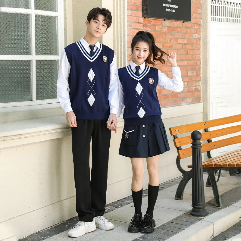 C016 School Uniform Set Primary Secondary Students Vest Three-piece College Students Style Class Jk Clothes Wholesale