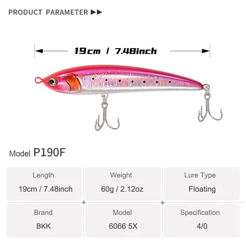 Imagen 2 del producto JIGGING PRO 190mm 60g Topwater lápiz superficie señuelo de pesca caminar el perro Artificial agua salada lubina flotante cebo duro aparejos