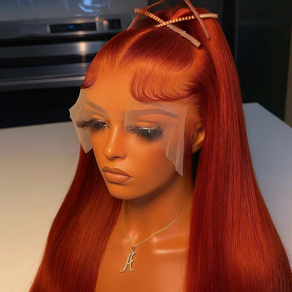 Brasileiro 30 34 36 Polegada marrom avermelhado em linha reta 13x4 peruca dianteira do laço cabelo humano em vendas sem cola hd perucas frontais do laço para mulher