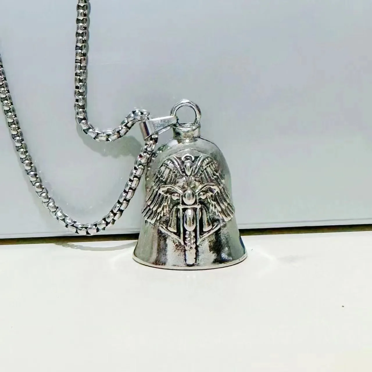 Fashionable Angel Wings Motorcycle Bell Pendant Keychain Punk Rock Men's Riding Party Amulet Exorcism Jewelry image 5