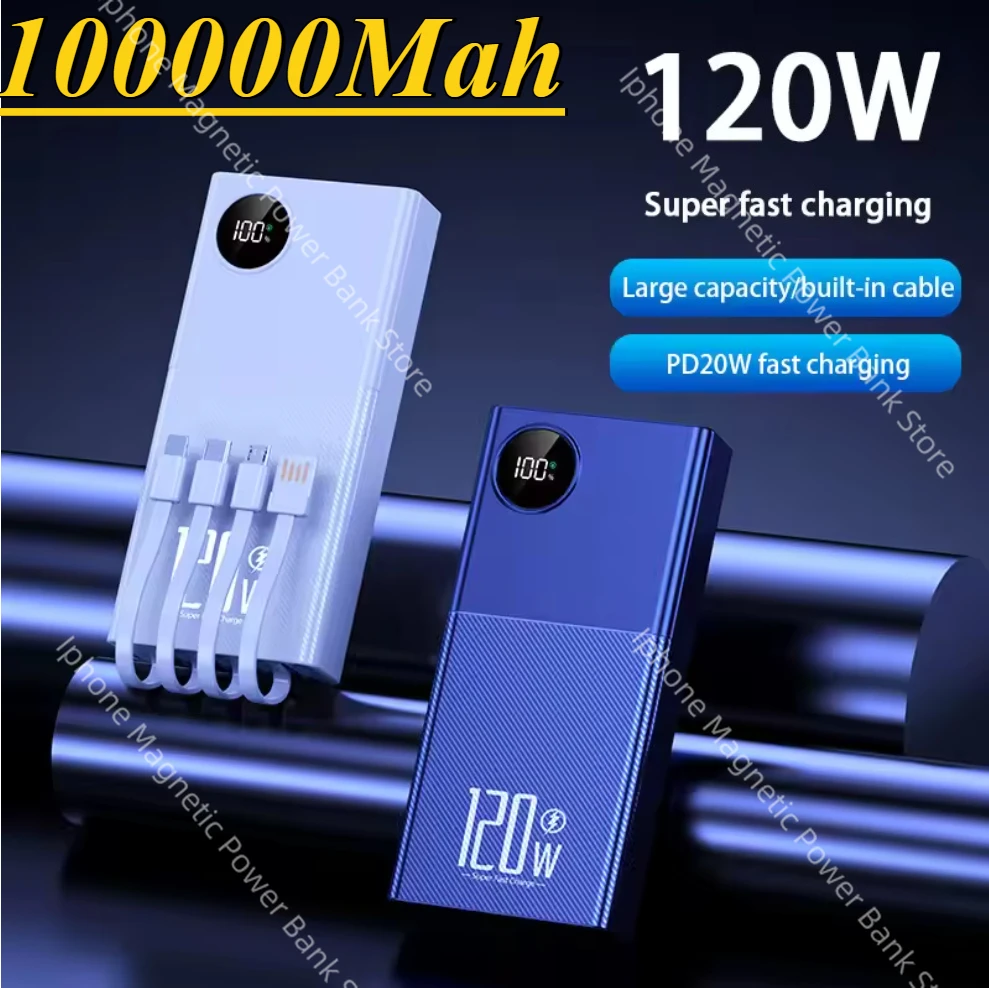 100000mAh Fast Charging Power Bank Large Capacity Portable 120W Chargers With Four Cable Power Banks External Battery For iPhone