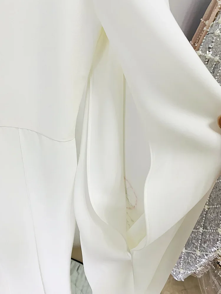 HIGH STREET Newest 2024 Designer Fashion Women\'sTrumpet Bat Sleeves Colorful Diamonds Beading High Waist Chiffon Jumpsuit