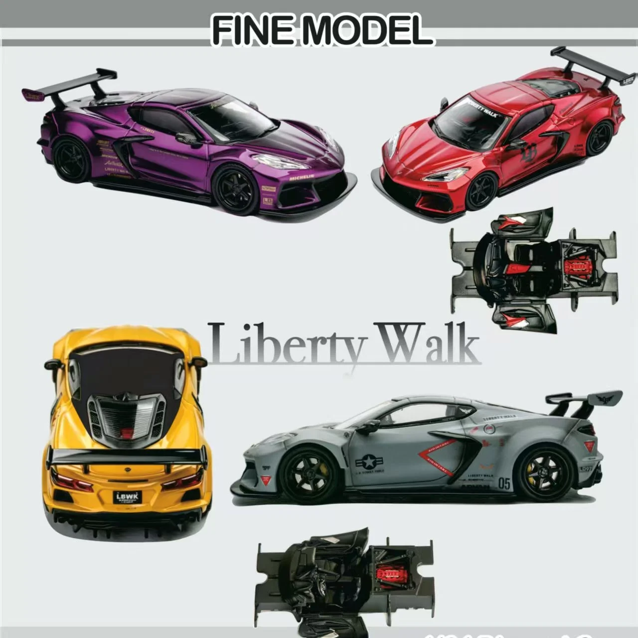 

Fine Model 1:64 LBWK Chevrolet Corvette C8 Alloy Diecast Model Car Collectible Gift Static Display