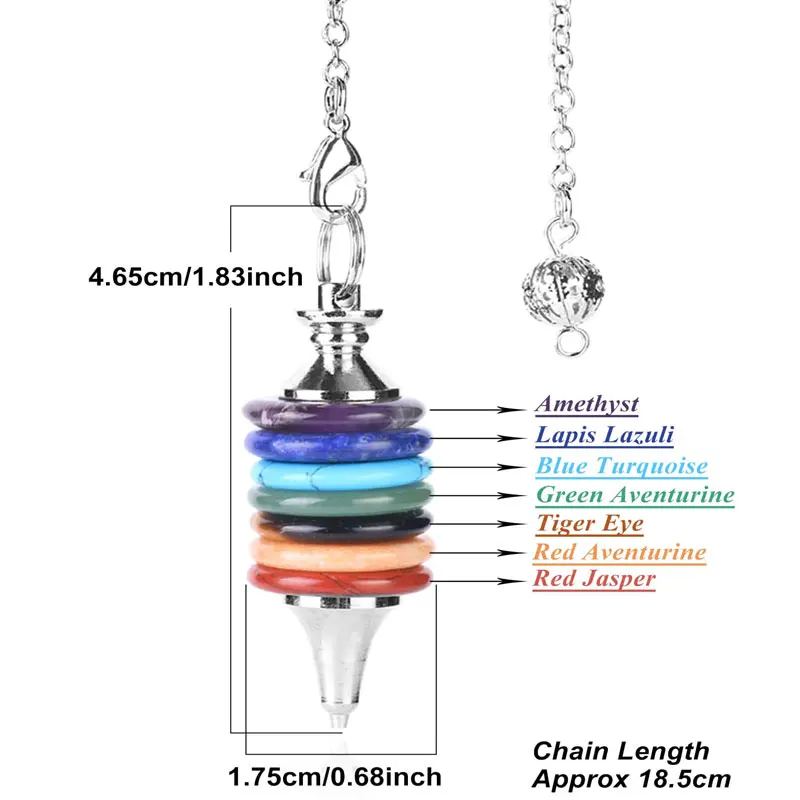 Healing 7 Chakra Pendulum Real Natural Stone Crystals Pendant Pendulums for Dowsing Divination Quartz Pendulo Wicca Jewelry X004