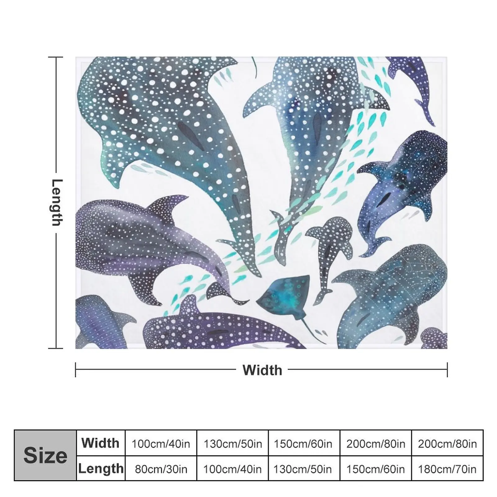 Whale Shark, Ray & Sea Creature Play Print Throw Blanket Blankets For Baby Flannel Baby Personalized Gift Blankets