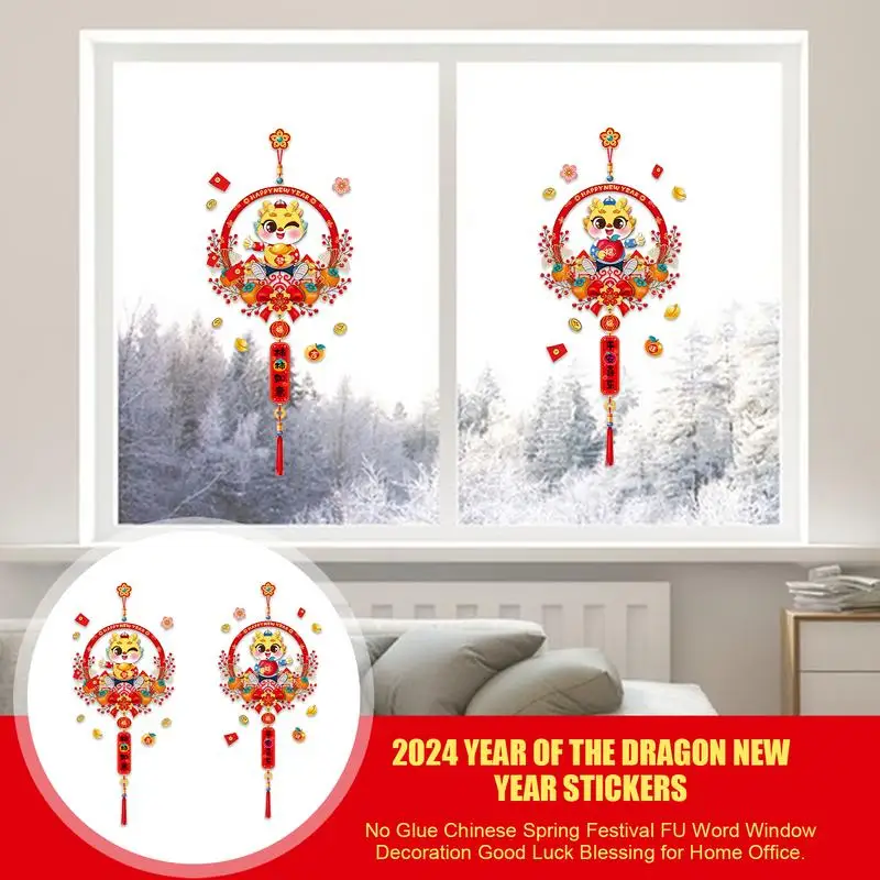 2024 Chinese New Year Window Clings Traditional Good Luck Sticker Decals Static New Year Home Dragon Sticker Decoration