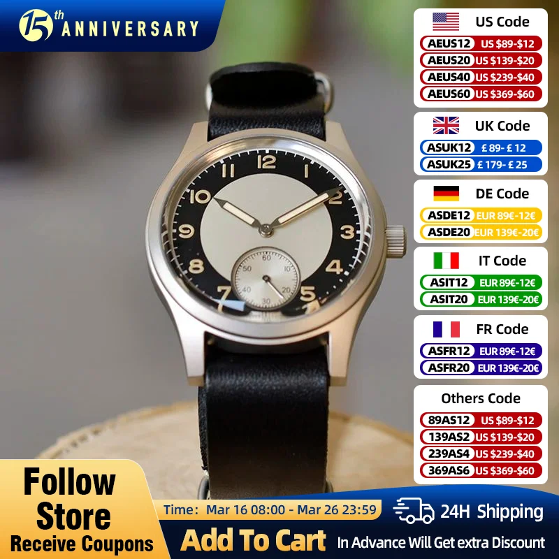 Baltany 36mm Sterile Dial Vintage Watch VD78 Hacking Seconds Quartz Stainless Steel  Tribute Retro Tuxedo Men Watch