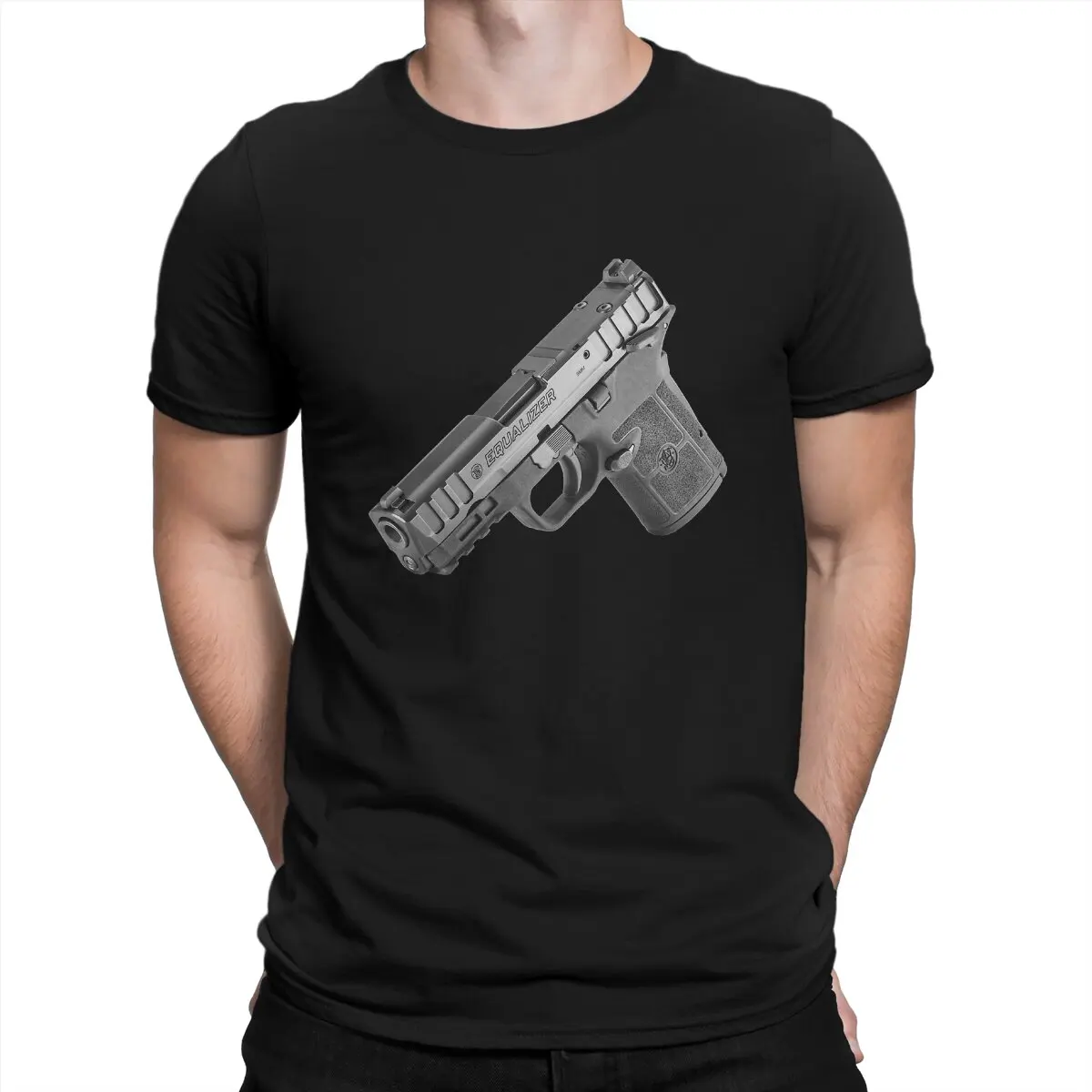 Vintage SW Equalizer Pistol T-Shirts for Men Round Neck Cotton T Shirt Smith Cool Wesson Short Sleeve Tees Classic Tops