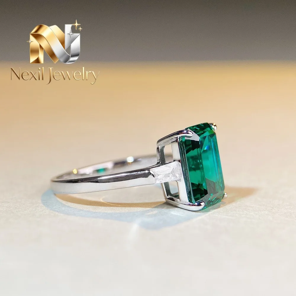 

Nexil Jewelry Luxury Solid Platinum PT950 Women's Emerald Cut Diamond Ring Square Moissanite Diamond Ring