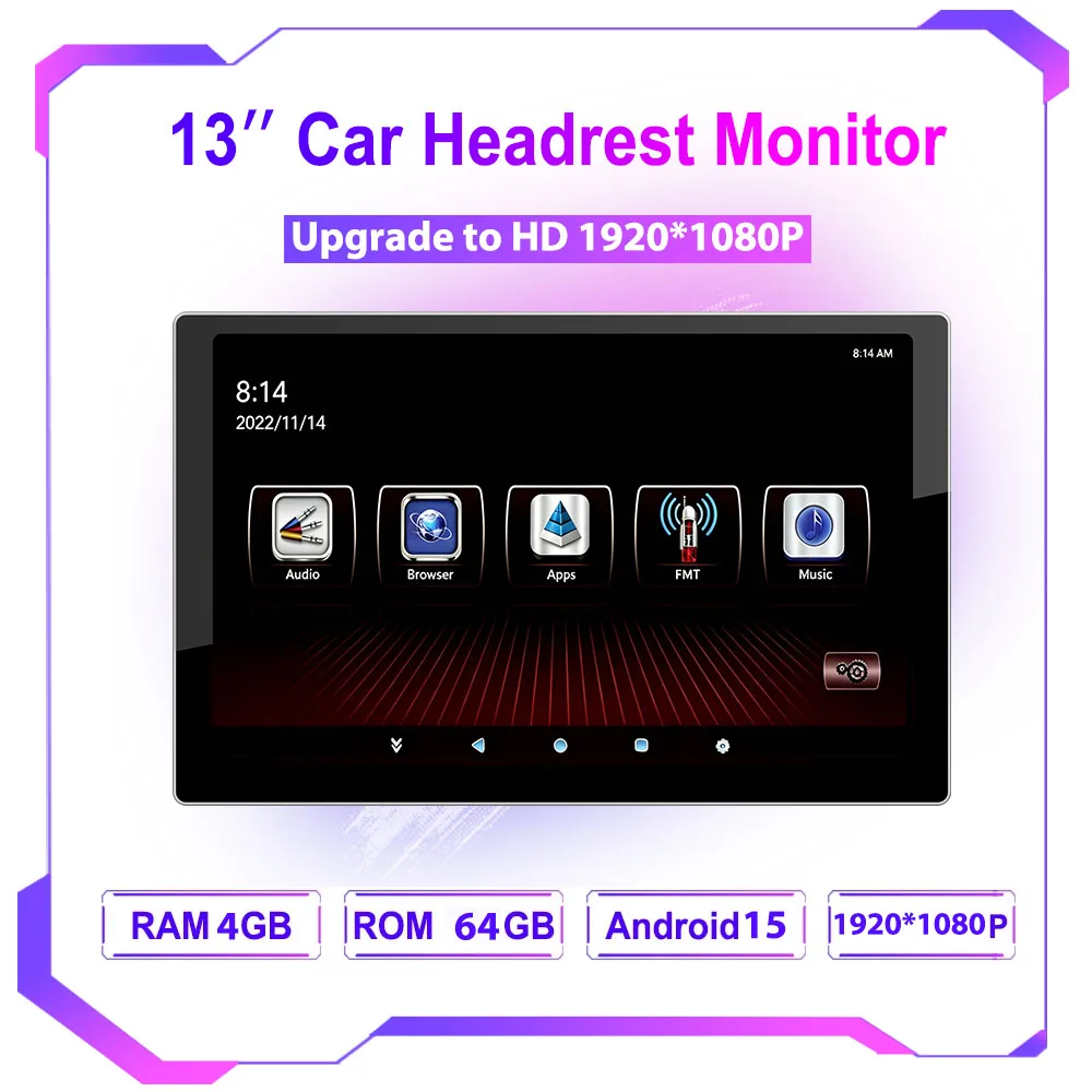 Incell 13 Inch HD 1920*1080 Android Headrest Monitor for Rear Seat Auto Video Player Mirror Link Bluetooth FM Wifi Tablet Screen