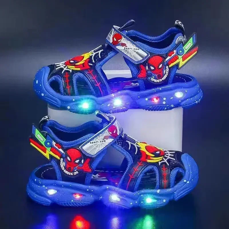 Baby Boys Summer Sandals LED Light Shoes Spider Man Children Closed Toe Orthopedic Toddler Kids Girls Slippers Sport Beach Shoes