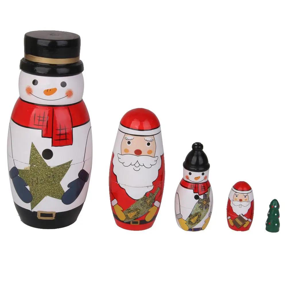 5 peças boneca aninhada de madeira de Natal matryoshka russa pintada à mão