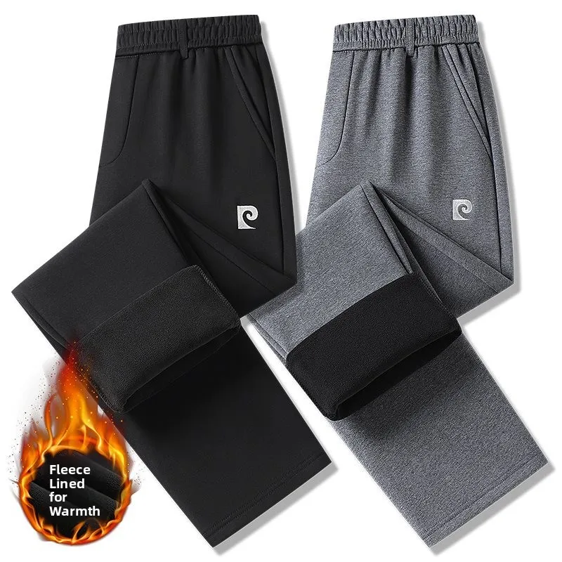 

Мужские утолщенные свободные прямые брюки на флисовой подкладке, деловые теплые спортивные брюки большого размера, хлопковые спортивные штаны, повседневные осенне-зимние