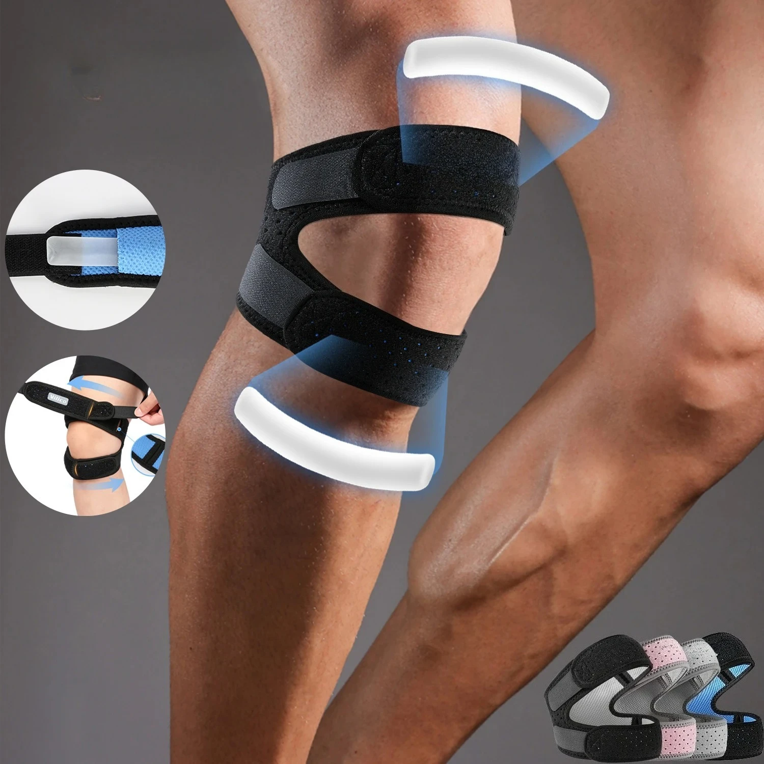 NEW 1Piece Patellar Tendon Support Strap Adjustable Knee Strap for Exercise Running Fitness Compression Knee Support.