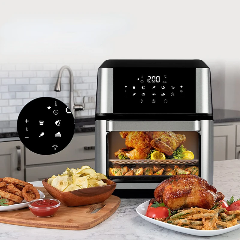 12L 1700W ไร้ควันหม้อทอด Air Fryer เตาอบขนาดใหญ่เครื่องปิ้งขนมปังหม้อหุงข้าวดิจิตอล Touch Screen สำหรับขนมปังอบย่าง Rotisserie