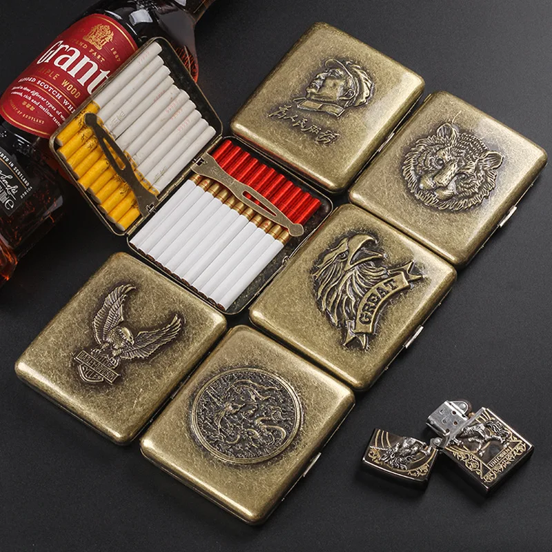 Men's cigarette box retro relief bronze cigarette box 20 pieces portable cigarette box thickened carving men's cigarette box