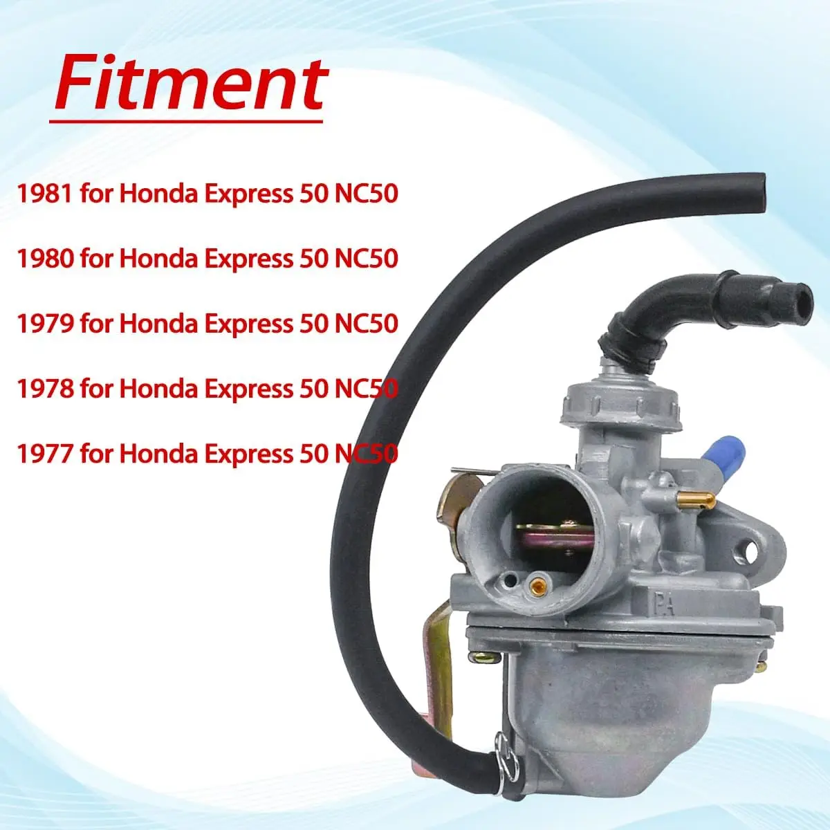 NC50 Carburetor for Honda NC50 Express 1977 1978 1979 1980 1981 38mm ED-1CB71 Carb with Air Filter & Fuel Tank Cock Switch Petco