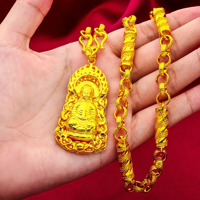 

Men's domineering and luxurious 24K9999 Guanyin bamboo necklace, perfect for weddings and festivals, a great gift for friends
