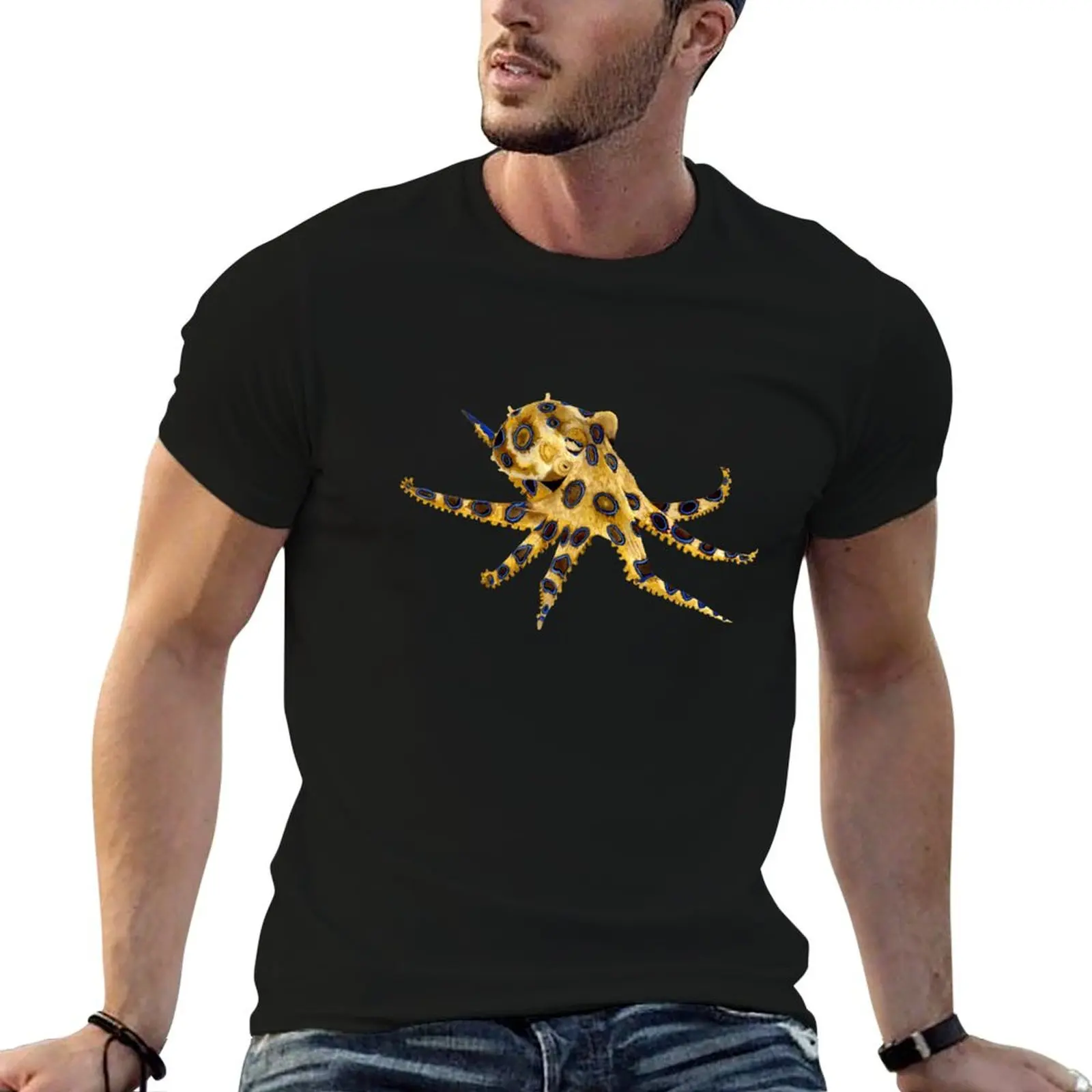 

GREATER BLUE RINGED OCTOPUS-Hapalochlaena lunulata T-Shirt summer top boys animal print Men's t shirts